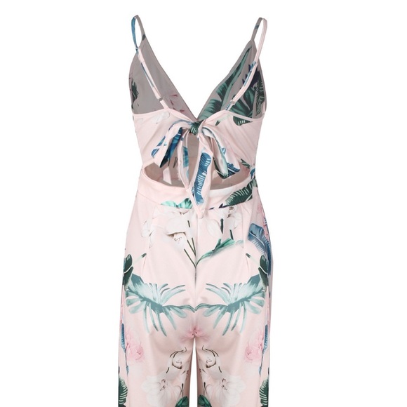 B2G1♦️Pink Floral Back Tie Wide Leg Jumpsuit - Picture 7 of 8